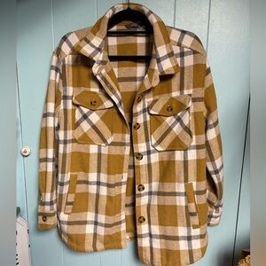 Plaid Shacket in Brown and White